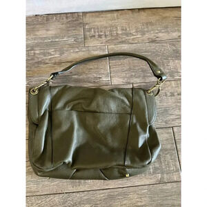 Oryany Olive Green Pebbled Leather Shoulder Fold Over Hobo Handbag